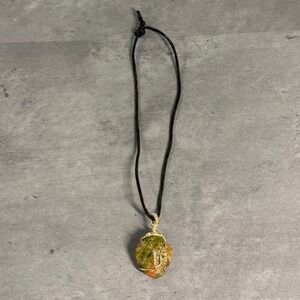 Handmade Necklace Women OS Wire Wrapped Unakite Green Pink Stone Stretch Choker